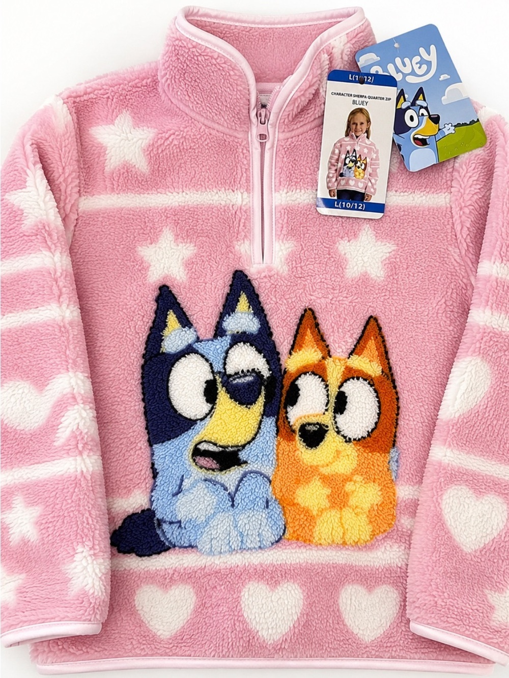 💗BBC STUDIOS BLUEY Girls Character Fleece Quarter Zip Pullover Side Pockets 😍
